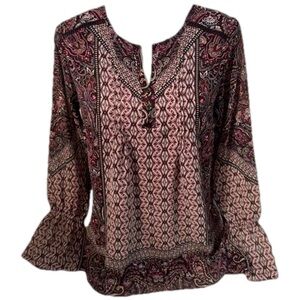 Belle by Kim Gravel Modern Mosaic
Blouse Wine/Magenta
NEW
Size XXS
Fully Lined.